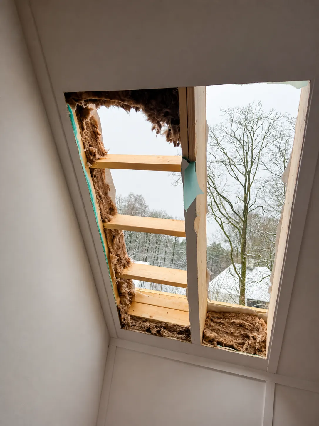Open dakopening tijdens werkzaamheden